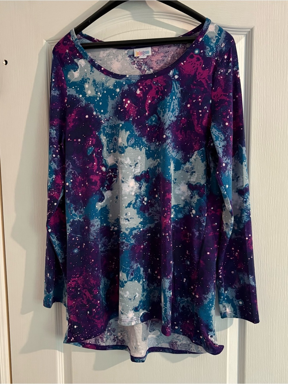 LuLaRoe Long Sleeve Galaxy Swirl Top - Purple, Blue, White